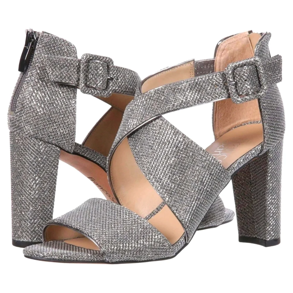 Franco Sarto Hazelle 2 Pewter Silver Glittery Sandal Pumps 9.5